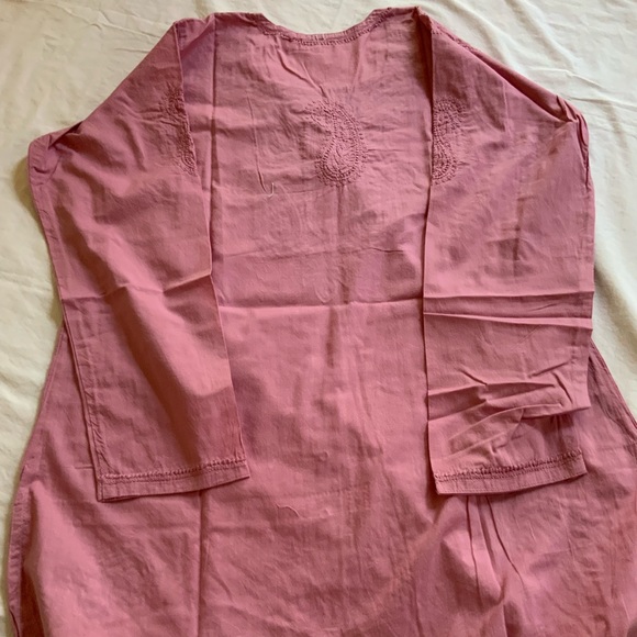 Tunic Woman’s Long Sleeve Hand Embroidered 100%Cotton Paisley Design Purple Pink - Picture 6 of 7